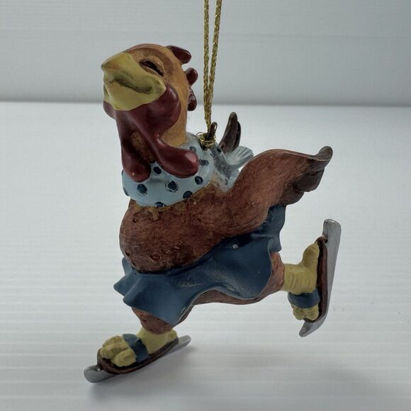 Folk Art Rooster Ice Skating Christmas Ornament Country Rustic Chicken - Picture 3 of 9